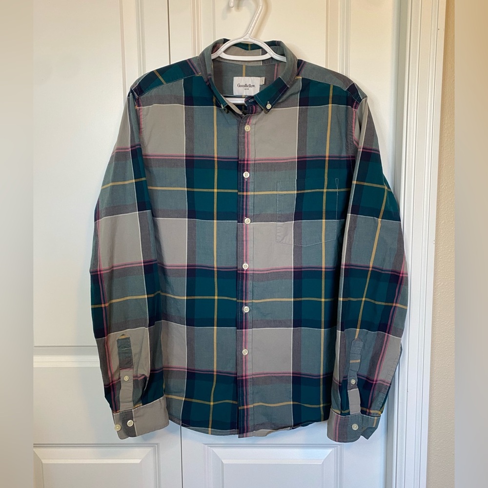 Goodfellow mens button-down plaid Northrop shirt, size L